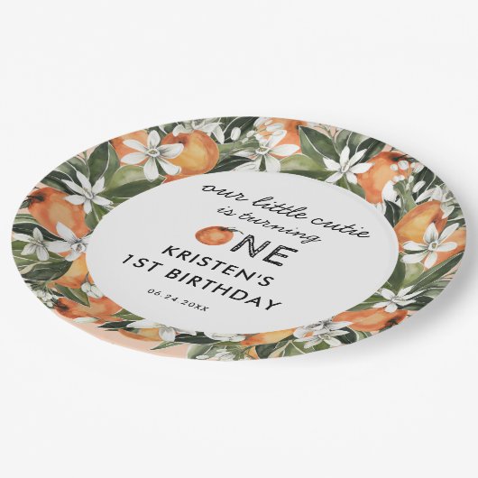 オレンジリトルかわいこちゃんは1歳の誕生日 ペーパープレート (アングル)