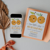 オレンジリトルかわいこちゃんシトラスツインガールズベビーシャワー 招待状