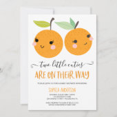 オレンジリトルかわいこちゃんシトラスツインガールズベビーシャワー 招待状 (正面)