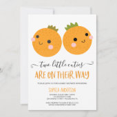 オレンジリトルかわいこちゃんシトラスツインボーイズ赤ちゃんシャワー 招待状 (正面)