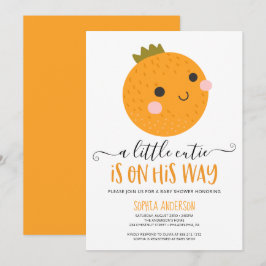オレンジリトルかわいこちゃんシトラスボーイモダンベビーシャワー 招待状