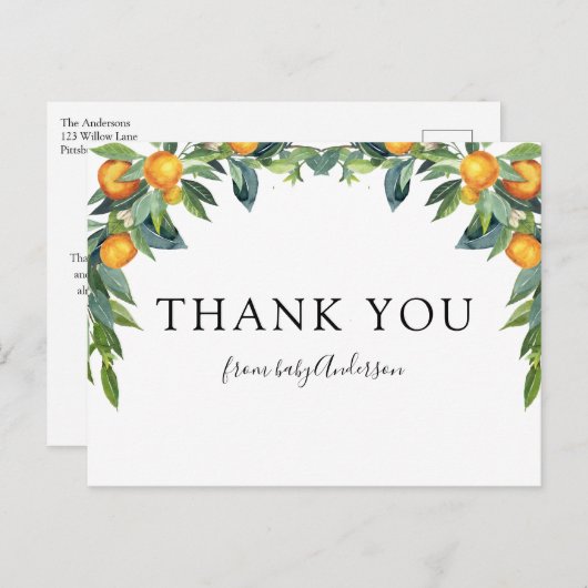 オレンジリトルかわいこちゃんベビーシャワーありがとう ポストカード (正面/裏面)