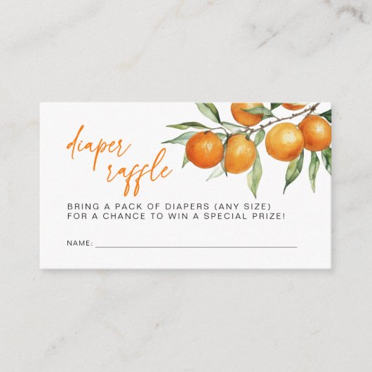 オレンジリトルかわいこちゃんベビーシャワーおむつラッフル エンクロージャーカード (正面)