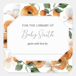 オレンジリトルかわいこちゃんベビーシャワー蔵書票 スクエアシール