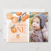 オレンジリトルかわいこちゃんワン1歳の誕生日パーティー写真 招待状 (正面)