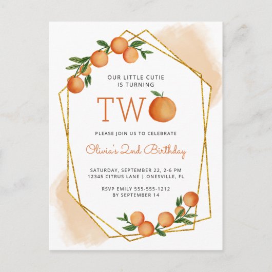 オレンジリトルかわいこちゃん柑橘系2nd誕生日パーティーインビ ポストカード (正面)