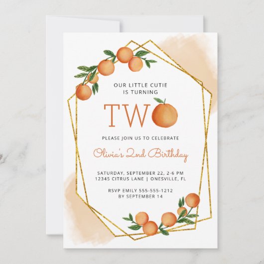 オレンジリトルかわいこちゃん柑橘系2nd誕生日パーティー 招待状 (正面)