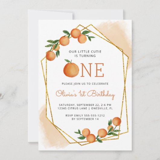 オレンジリトルかわいこちゃん柑橘類1st誕生日パーティー 招待状 (正面)