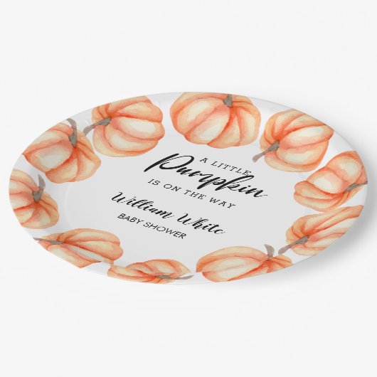 オレンジリトルカボチャハロウィーン秋ベビーシャワー ペーパープレート (アングル)