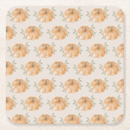 オレンジリトルカボチャ柄秋ベビーシャワー スクエアペーパーコースター