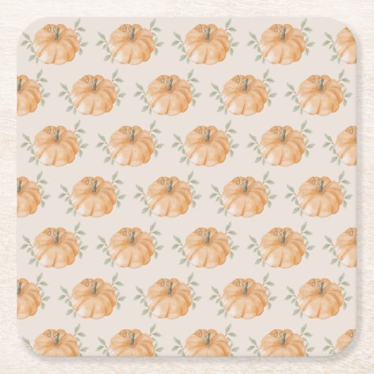 オレンジリトルカボチャ柄秋ベビーシャワー スクエアペーパーコースター (正面)