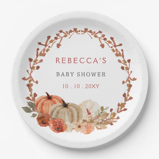 オレンジリトルカボチャ男女兼用ベビーシャワー ペーパープレート (正面)