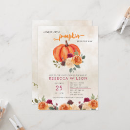 オレンジリトルカボチャ男女兼用ベビーシャワー 招待状