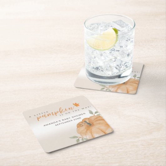 オレンジリトルカボチャ秋秋ベビーシャワー スクエアペーパーコースター (インサイチュ)