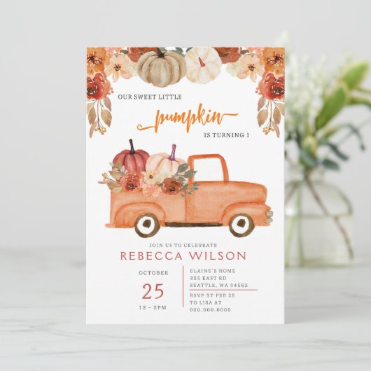 オレンジリトルカボプキンファースト誕生日 招待状 (スタンド正面)