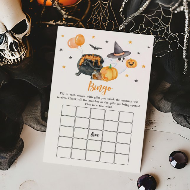 オレンジリトルブー幽霊ベビーシャワービンゴゲーム (Ghost Halloween Baby Shower Bingo Game)