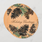 オレンジリネンパインコーンクリスマスグリーティングカード シーズンカード (正面/裏面)