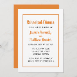 オレンジリハーサルディナー秋の結婚式ミニマリスト 招待状