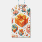 オレンジリボンのギフトボックス かわいい水彩画の誕生日 ギフトタグ (正面)