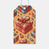 オレンジリボンのギフトボックス　かわいい水彩画の誕生日 ギフトタグ (正面)