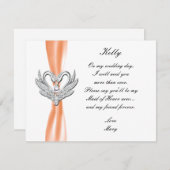 オレンジリボンシルバースワンスメイド・オブ・オーナー（花嫁付き添い人）カード 招待状 (正面/裏面)