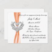 オレンジリボンシルバースワンス婚約パーティ招待状 招待状 (正面/裏面)