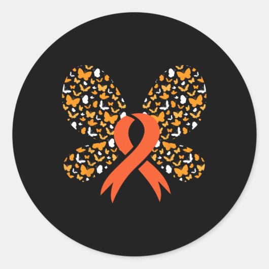 オレンジリボンバタフライ白血病認識度サバイボ ラウンドシール (正面)