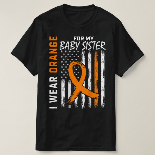 オレンジリボンベビー姉妹白血病認識度フラグ Tシャツ (デザイン正面)