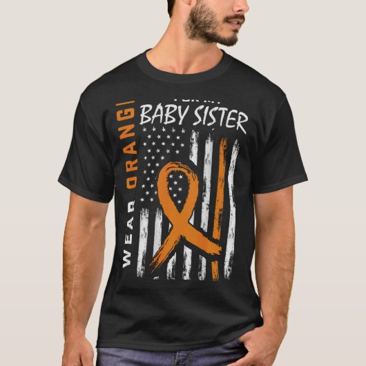 オレンジリボンベビー姉妹白血病認識度フラグ Tシャツ (正面)
