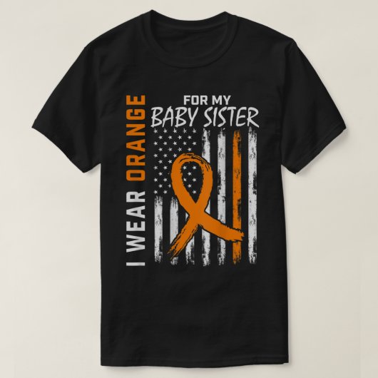 オレンジリボンベビー姉妹白血病認識度フラグ Tシャツ (デザイン正面)