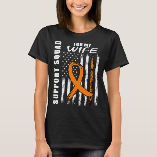 オレンジリボン妻白血病啓発アメリカ国旗缶 Tシャツ (正面)