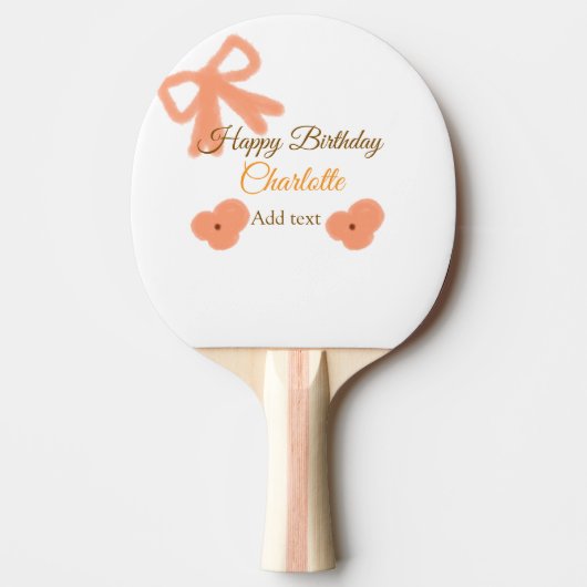 オレンジリボン花パステル水彩誕生日名前 卓球ラケット (正面)