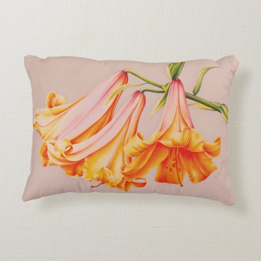 オレンジリリー素晴らしア絵を描ート装飾用クッション アクセントクッション (裏面)