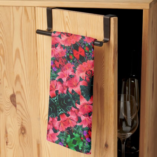 オレンジリリー花抽象芸術アートパターン キッチンタオル (三つ折り)