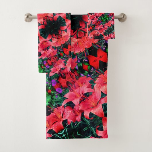 オレンジリリー花抽象芸術アートパターン バスタオルセット (インサイチュ)