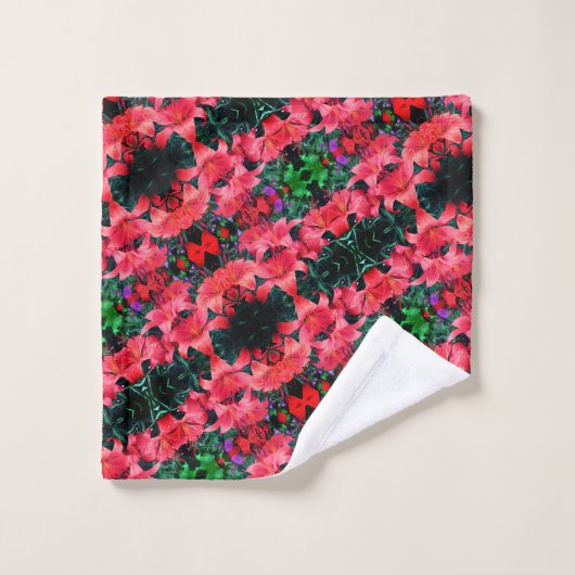 オレンジリリー花抽象芸術アートパターン バスタオルセット (ウォッシュタオル)