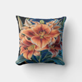 オレンジリリー開花オンブルー クッション (正面)