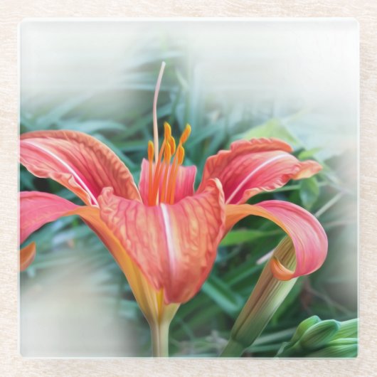 オレンジリリー ガラスコースター (正面)