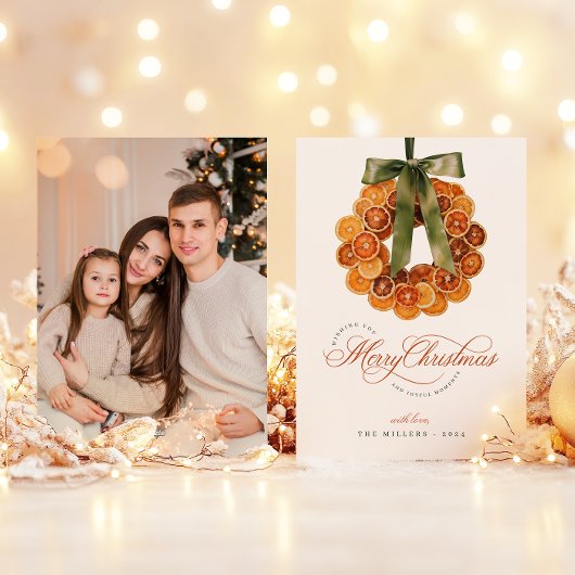 オレンジリースクリスマスフォトホリデーカード シーズンカード