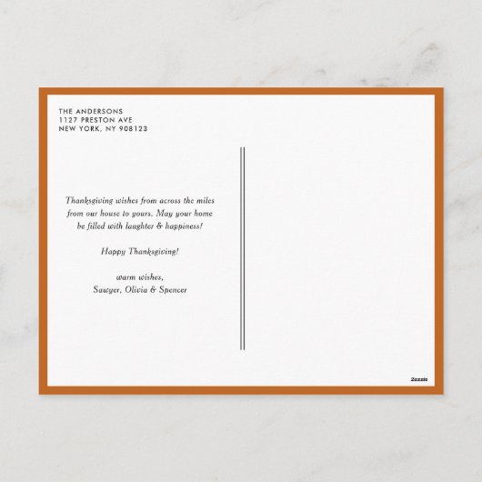 オレンジリーフリースハッピーサンクスギビング シーズンポストカード (裏面)