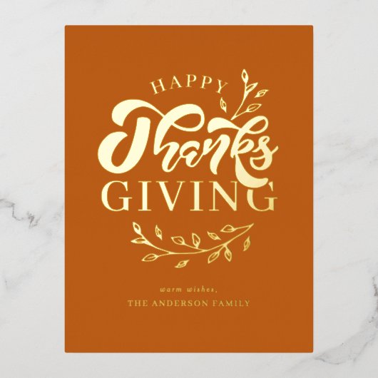 オレンジリーフリースハッピーサンクスギビング 箔シーズンポストカード (正面)