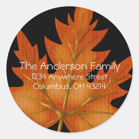 オレンジリーフ秋シーズン – 差出人住所ラベル ラウンドシール (正面)