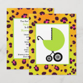 オレンジレオパードプリント&グリーンキャリッジベビーシャワー 招待状 (正面/裏面)