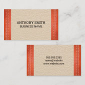 オレンジレザーステッチ革の背景 名刺 (正面/裏面)
