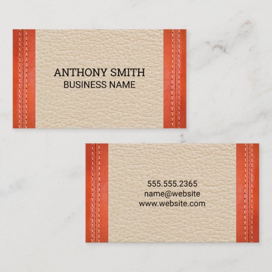 オレンジレザーステッチ革の背景 名刺 (正面/裏面)