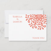 オレンジレッドお洒落フローリッシュサンキューカード サンキューカード (正面)