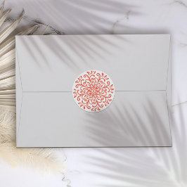 オレンジレッドお洒落フローリッシュステッカー ラウンドシール