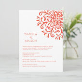 オレンジレッドお洒落フローリッシュ結婚式招待状 招待状 (スタンド正面)