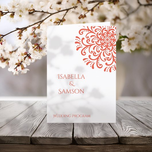 オレンジレッドお洒落フローリッシュ結婚式 プログラム