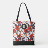 オレンジレッドの花は緑葉のカスタムモノグラム トートバッグ (裏面)